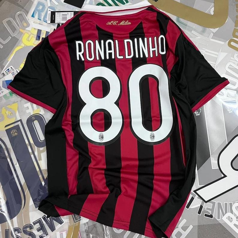 Review the classics,AC Milan Champions League Final 2006-2007 Jersey Retro, No 80 Ronaldinho Jersey Ac Milan,vintage Ac Milan Jersey,gift Fan Lovers Ronaldinho